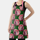 Pink Lion Head Animal Pattern Design Green エプロン