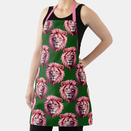 Pink Lion Head Animal Pattern Design Green  エプロン