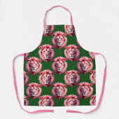 Pink Lion Head Animal Pattern Design Green  エプロン (正面)