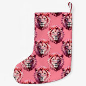 Pink Lion Head Animal Pattern Design Pink スモールクリスマスストッキング (裏面)