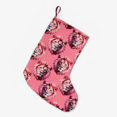 Pink Lion Head Animal Pattern Design Pink スモールクリスマスストッキング (正面 (吊り時))