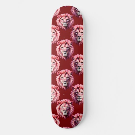 Pink Lion Head Animal Pattern Design Red スケートボード (正面)