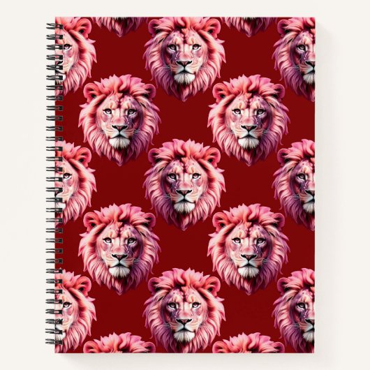 Pink Lion Head Animal Pattern Design Red  ノートブック (正面)