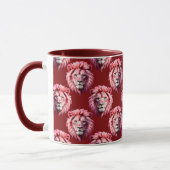 Pink Lion Head Animal Pattern Design Red  マグカップ (左)