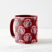 Pink Lion Head Animal Pattern Design Red  マグカップ (正面左)