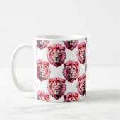 Pink Lion Head Animal Pattern Design White  コーヒーマグカップ (左)