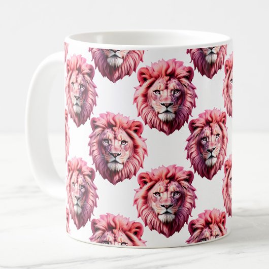 Pink Lion Head Animal Pattern Design White  コーヒーマグカップ