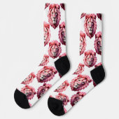 Pink Lion Head Animal Pattern Design White  ソックス (左)