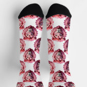Pink Lion Head Animal Pattern Design White  ソックス (上部)