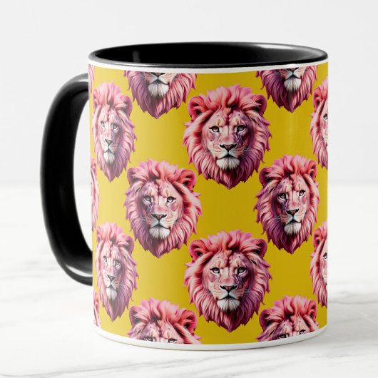 Pink Lion Head Animal Pattern Design Yellow マグカップ