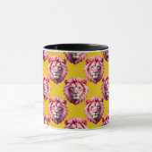 Pink Lion Head Animal Pattern Design Yellow マグカップ (中央)