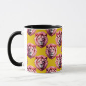 Pink Lion Head Animal Pattern Design Yellow マグカップ (左)