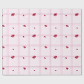Pink Lip Prints on Plaid. Valentine's Day ラッピングペーパー (フラット)