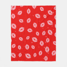Pink Lipstick Kisses on Red Background Pattern 
