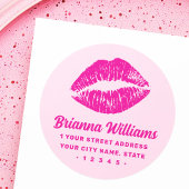 Pink lipstick mark retro return address ラウンドシール