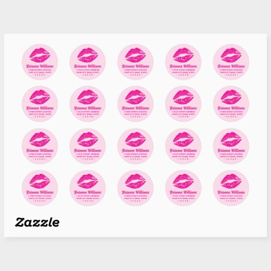 Pink lipstick mark retro return address ラウンドシール (シート)
