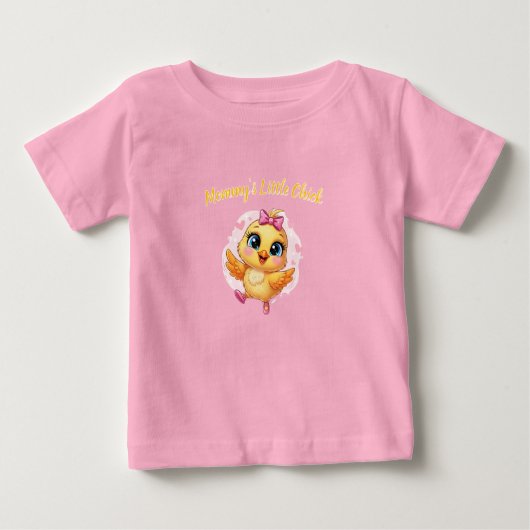 Pink Little Baby Chick with Bow Pattern ベビーTシャツ (正面)