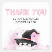 Pink Little Boo Ghost Witch Baby Shower スクエアシール (正面)