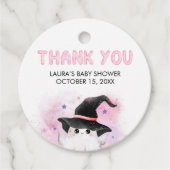 Pink Little Boo Ghost Witch Baby Shower Round フェイバータグ (正面)