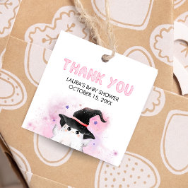 Pink Little Boo Ghost Witch Baby Shower Square フェイバータグ