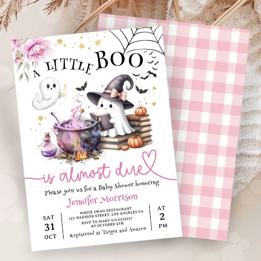 Pink Little Boo Halloween Baby Shower  招待状