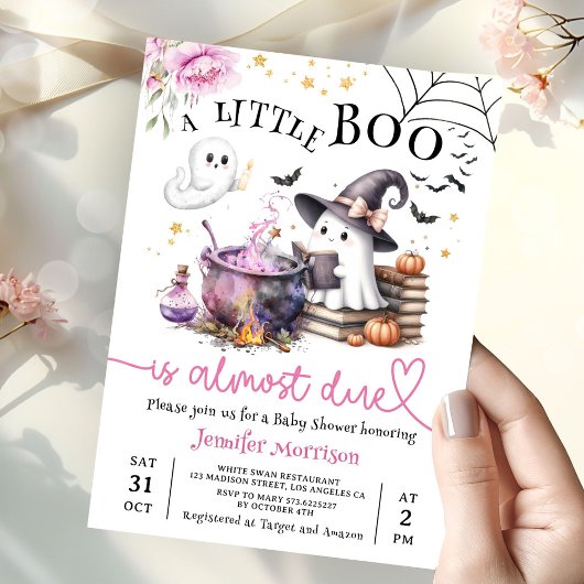 Pink Little Boo Halloween Baby Shower  招待状
