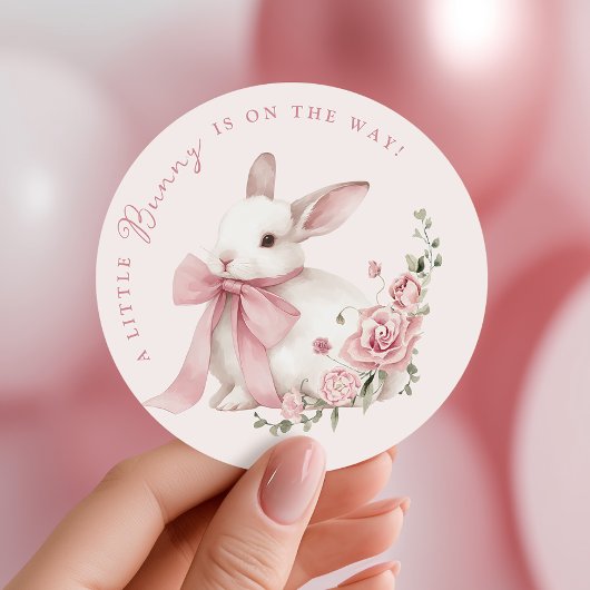 Pink Little Bunny Baby Shower Stickers ラウンドシール