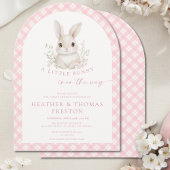 Pink Little Bunny Gingham Arch Baby Shower 招待状