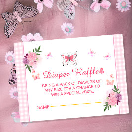 Pink Little Butterfly Baby Shower Diaper Raffle  エンクロージャーカード