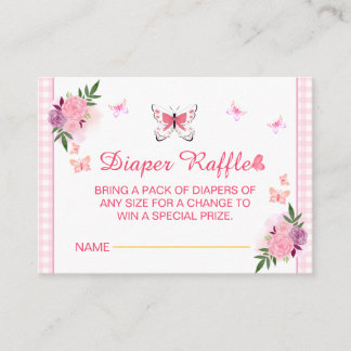 Pink Little Butterfly Baby Shower Diaper Raffle  エンクロージャーカード