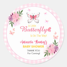 Pink Little Butterfly Baby Shower Thank You  ラウンドシール
