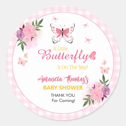 Pink Little Butterfly Baby Shower Thank You  ラウンドシール (正面)