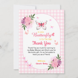Pink Little Butterfly Baby Shower Thank You Cards  サンキューカード