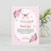Pink Little Butterfly Baby Shower Thank You Cards  サンキューカード (スタンド正面)