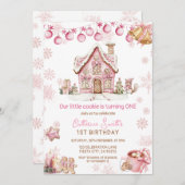 Pink Little Cookie Christmas 1st birthday  招待状 (正面/裏面)