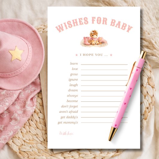 Pink Little Cowgirl Wishes For Babies Advice Card