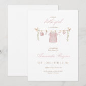 Pink Little Girl Baby Shower Invitation サンキューカード (正面/裏面)