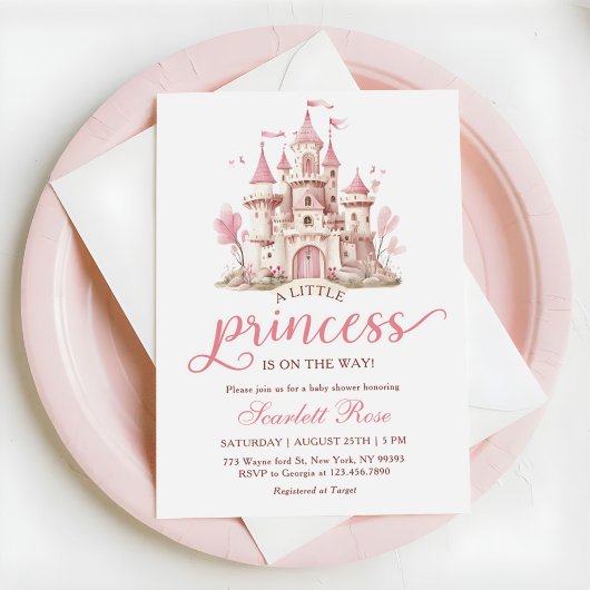Pink Little Princess Castle Girl Baby Shower 招待状