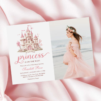 Pink Little Princess Castle Girl Baby Shower Photo 招待状