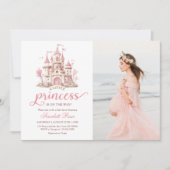 Pink Little Princess Castle Girl Baby Shower Photo 招待状 (正面)
