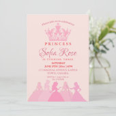 Pink Little Princess Crown Birthday 招待状 (スタンド正面)