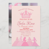  Pink Little Princess Crown Birthday 招待状 (正面/裏面)