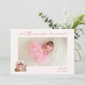 Pink Little Pumpkin Baby Boy Photo Announcement 案内状 (スタンド正面)