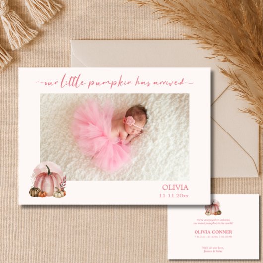 Pink Little Pumpkin Baby Boy Photo Announcement 案内状