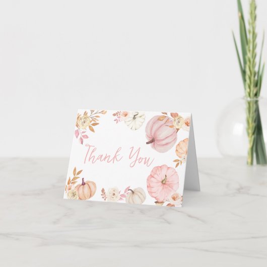 Pink Little Pumpkin Fall Baby Shower サンキューカード (正面)