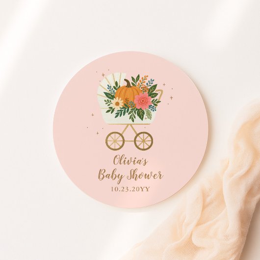 Pink Little Pumpkin Girl Baby Shower ラウンドシール
