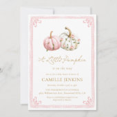 Pink Little Pumpkin Girl Baby Shower 招待状 (正面)