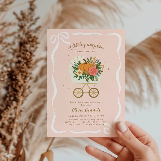 Pink Little Pumpkin Stroller Girl Baby Shower 招待状