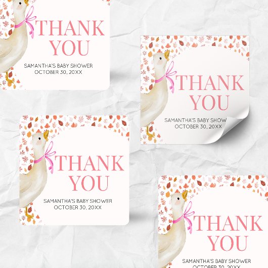 Pink Little Silly Goose Baby Shower スクエアシール