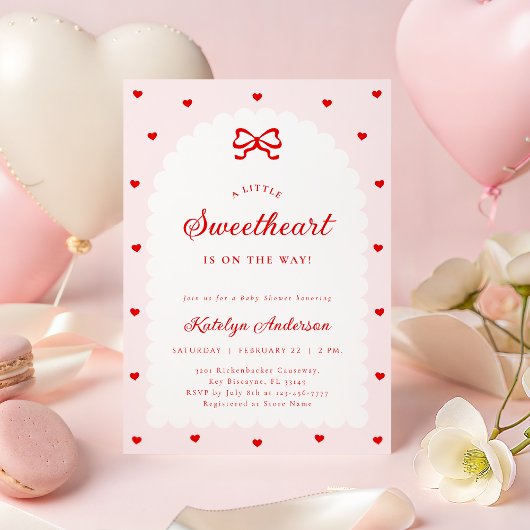 Pink Little Sweetheart Bow Baby Shower Invitation 招待状